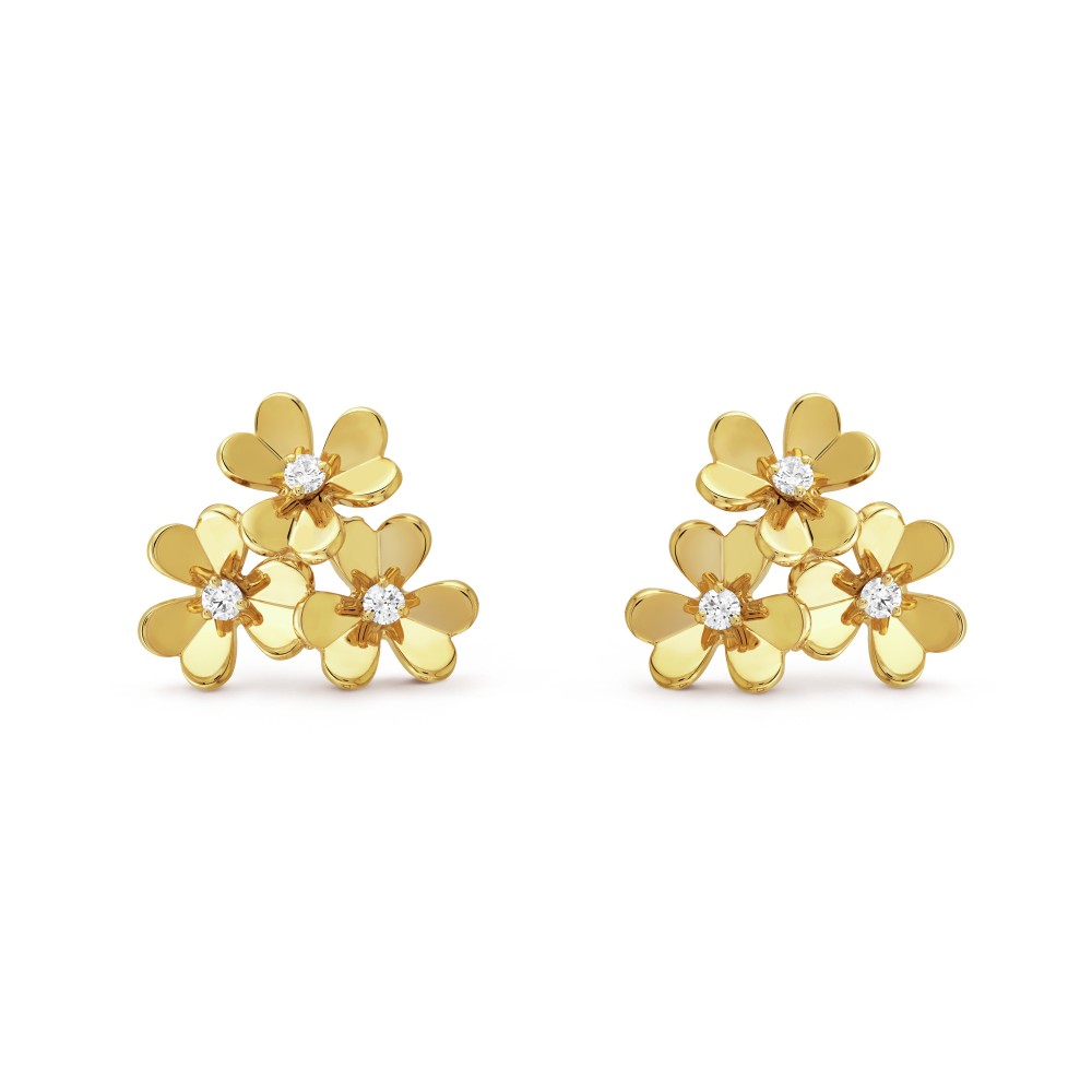 Frivole 3 flowers earrings Diamond Yellow gold