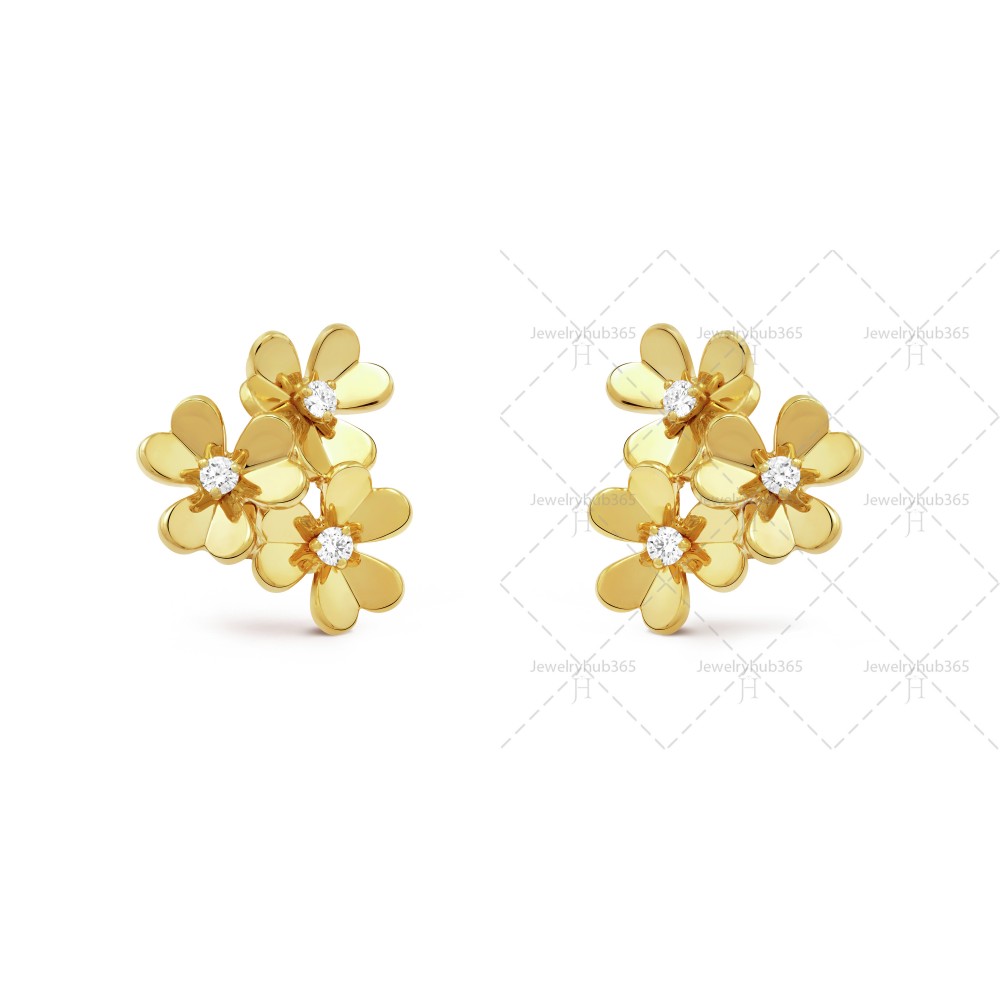 Frivole 3 flowers earrings Diamond Yellow gold