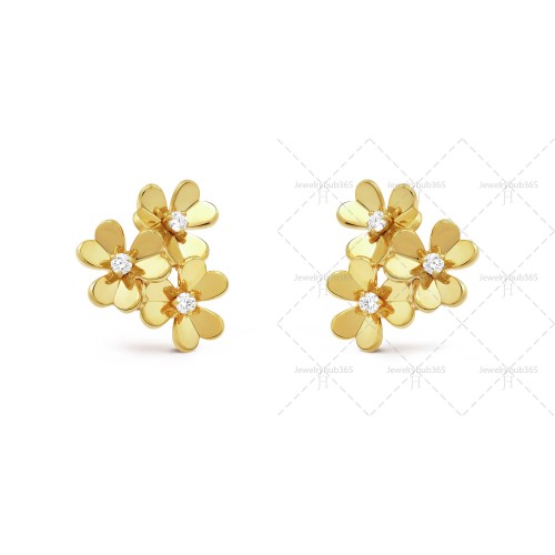 Frivole 3 flowers earrings Diamond Yellow gold