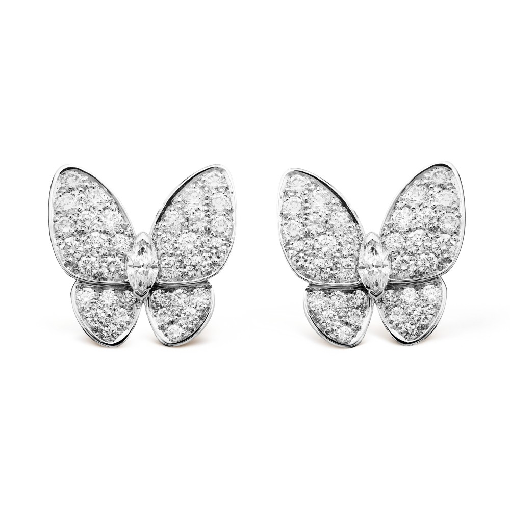 Two Butterfly earrings Diamond White gold