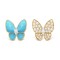 Two Butterfly earrings Diamond Turquoise Yellow gold