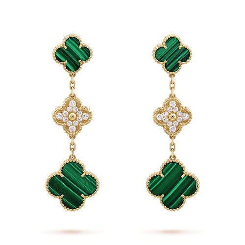 Magic Alhambra earrings 3 motifs Diamond Malachite Yellow gold