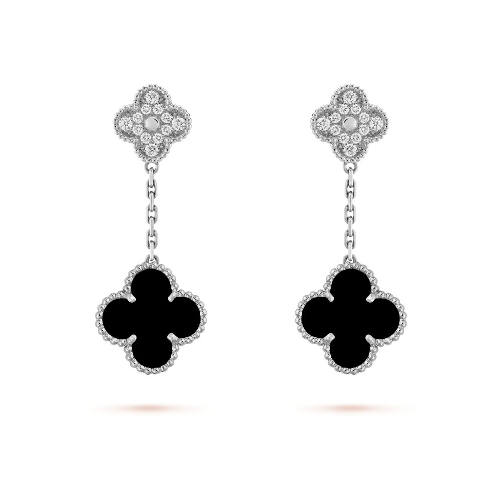 Magic Alhambra earrings 2 motifs Diamond Onyx White gold