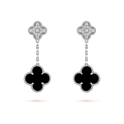 Magic Alhambra earrings 2 motifs Diamond Onyx White gold