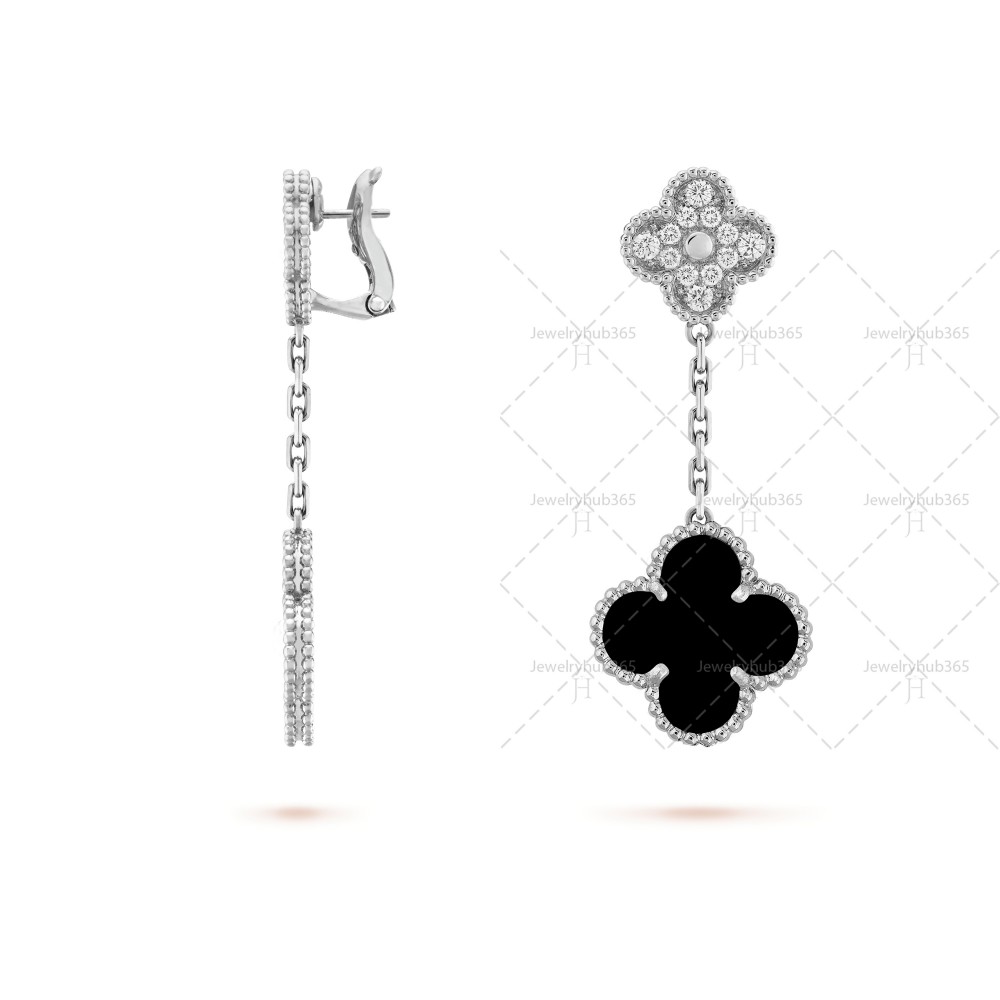 Magic Alhambra earrings 2 motifs Diamond Onyx White gold