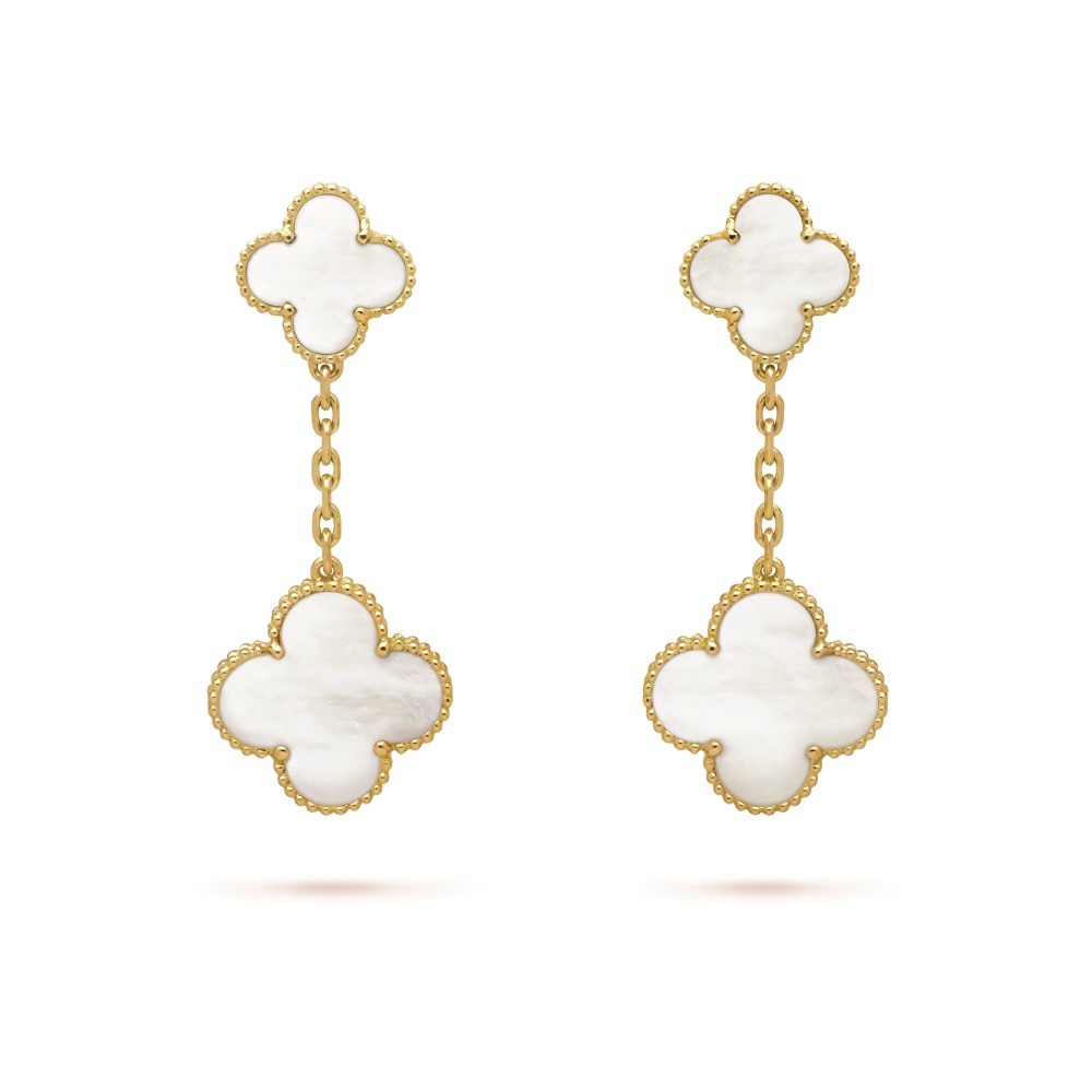 Magic Alhambra earrings 2 motifs Mother-of-pearl Yellow gold