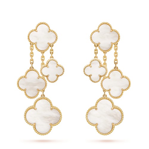 Magic Alhambra earrings 4 motifs Mother-of-pearl Yellow gold