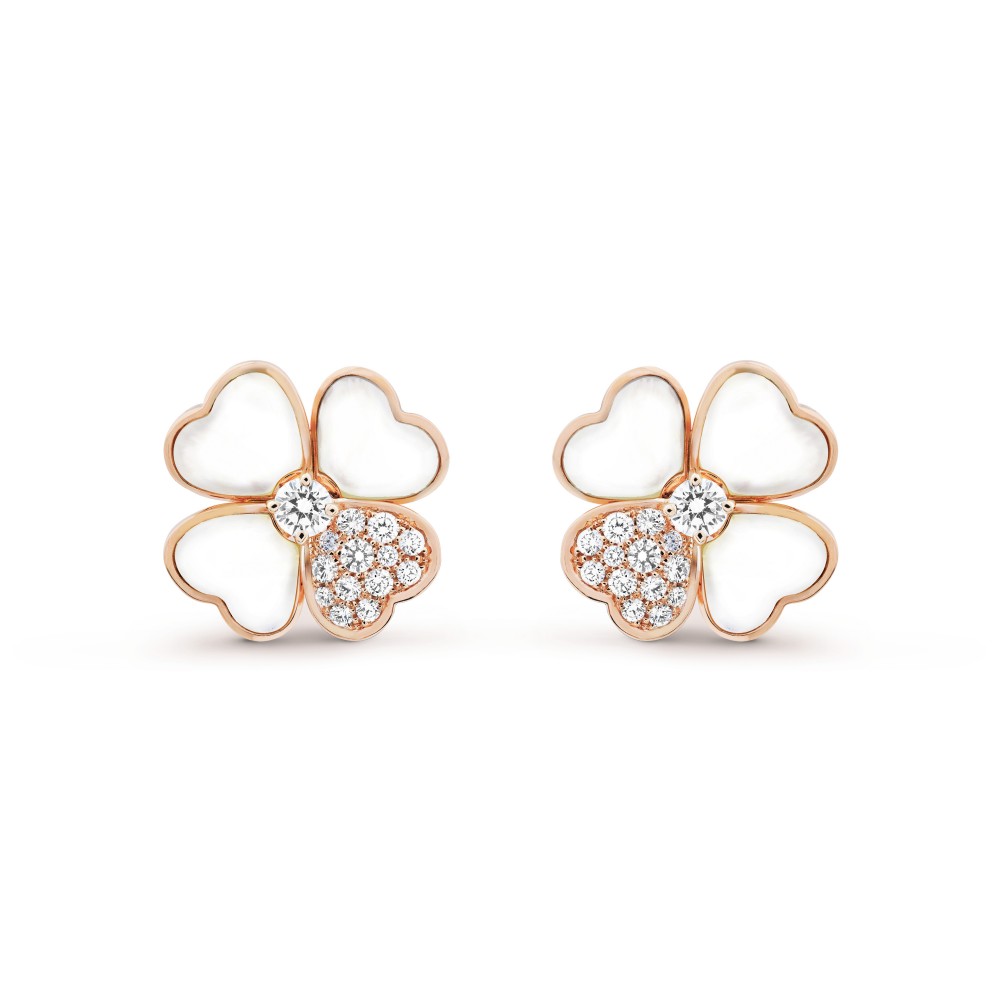 Cosmos earrings medium model Diamond Mother-of-pearl Rose gold