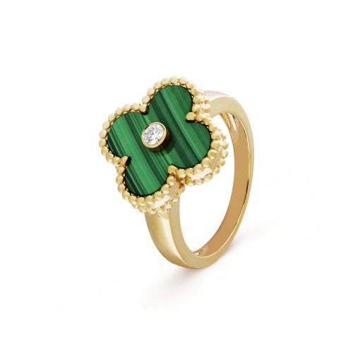 Vintage Alhambra ring 1-Diamond Malachite Yellow gold