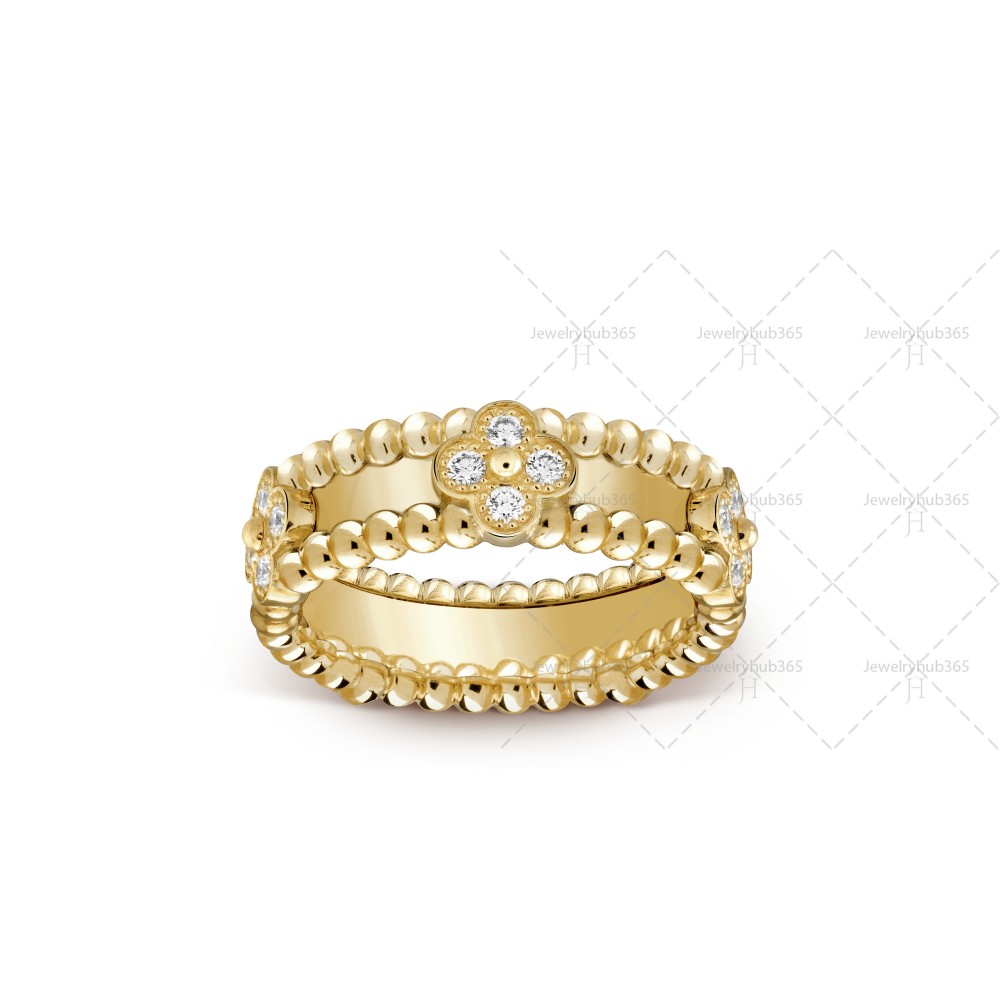 Perlée sweet clovers ring 20-Diamond Yellow gold