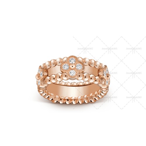 Perlée sweet clovers ring 20-Diamond Rose gold