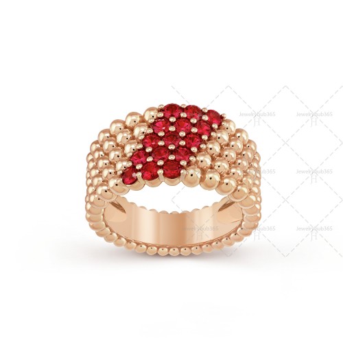 Perlée couleurs 5 rows ring Ruby Rose gold