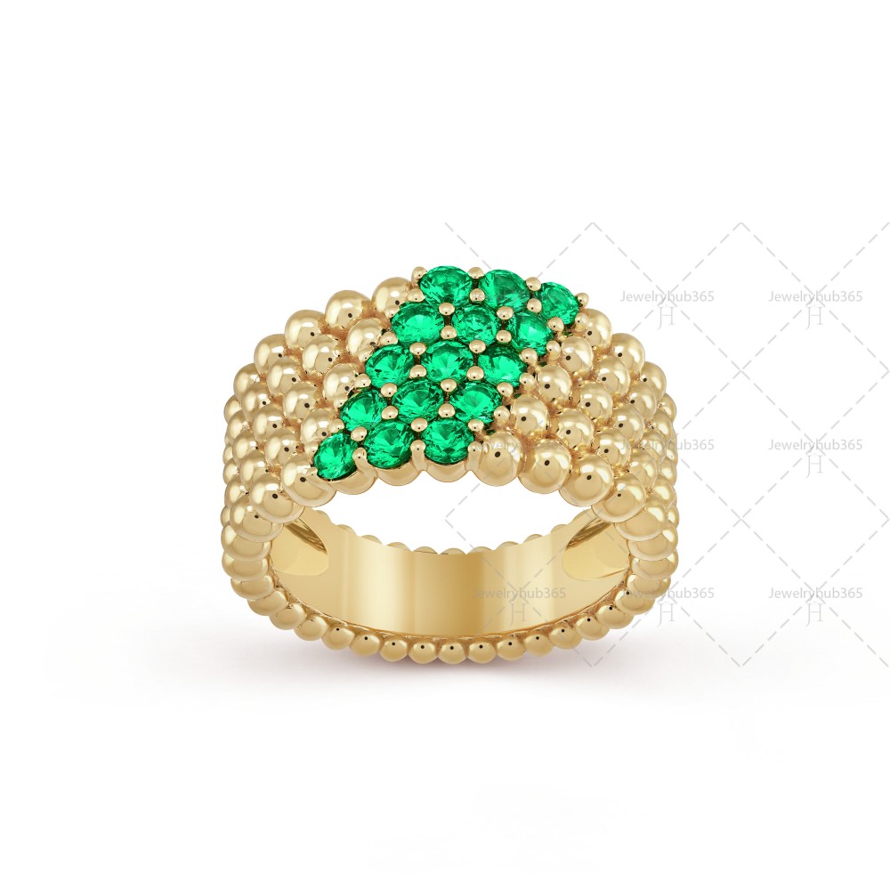 Perlée couleurs 5 rows ring Emerald Yellow gold