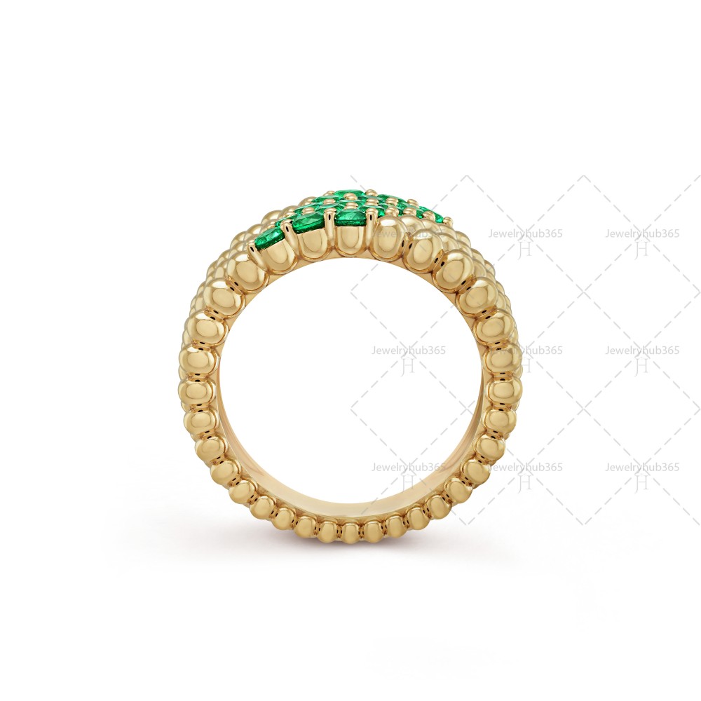 Perlée couleurs 5 rows ring Emerald Yellow gold