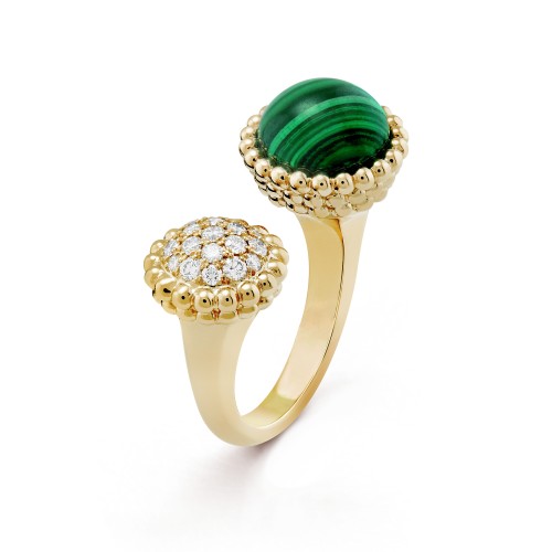 Perlée couleurs Between the Finger ring Diamond Malachite Yellow gold