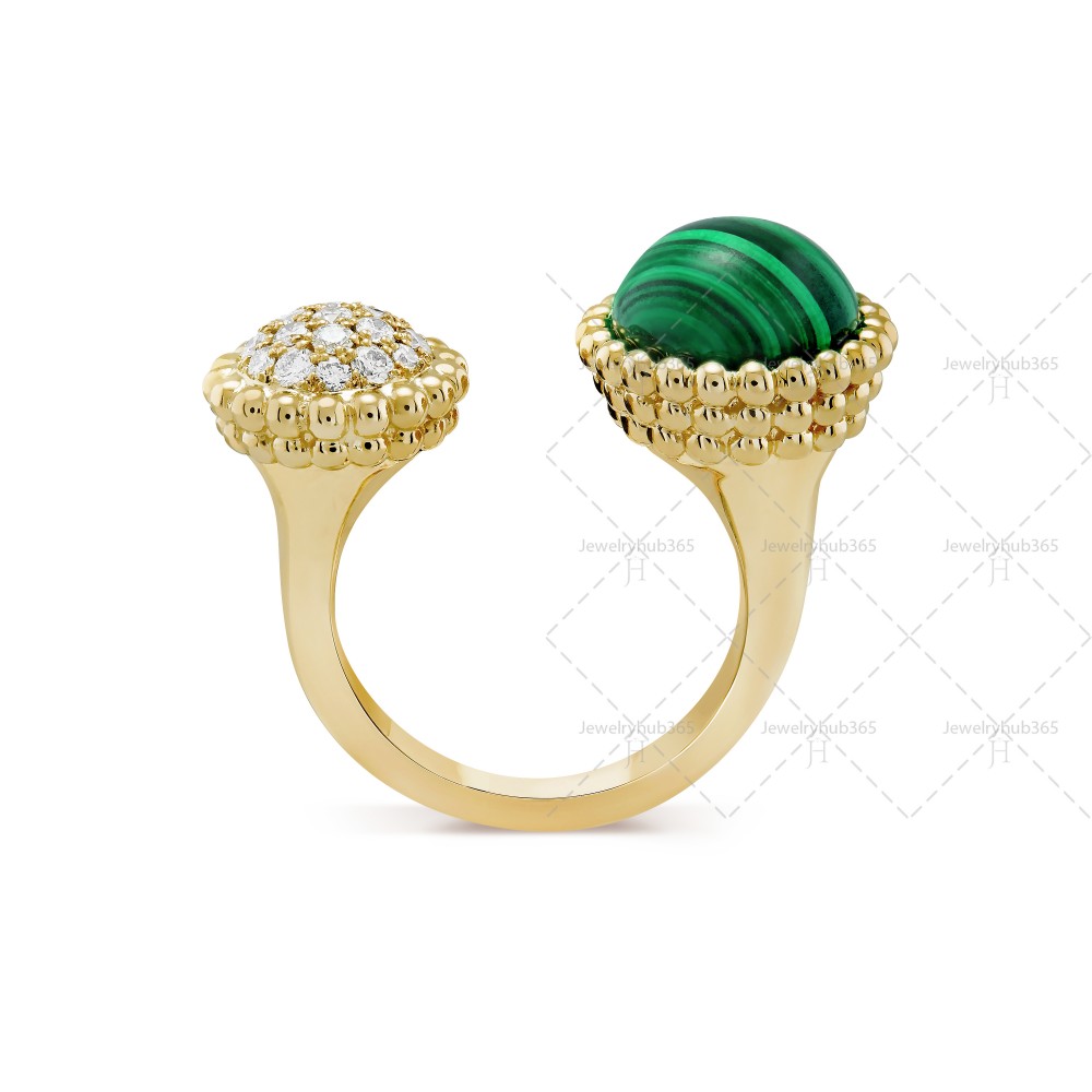 Perlée couleurs Between the Finger ring Diamond Malachite Yellow gold