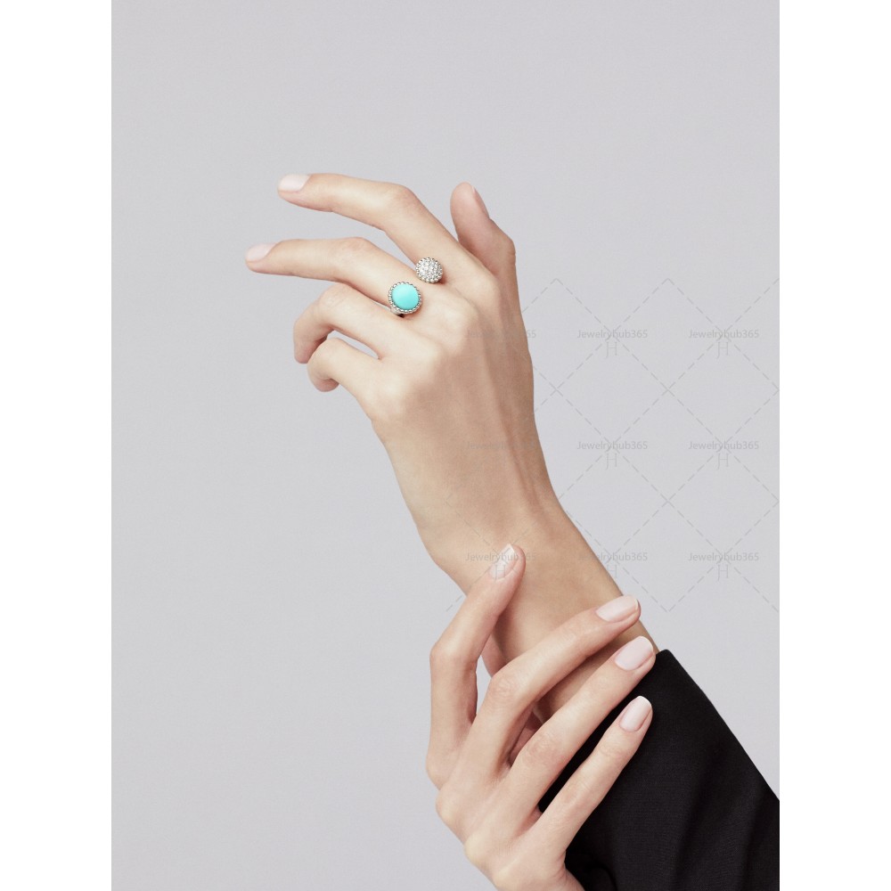 Perlée couleurs Between the Finger ring Diamond Turquoise White gold