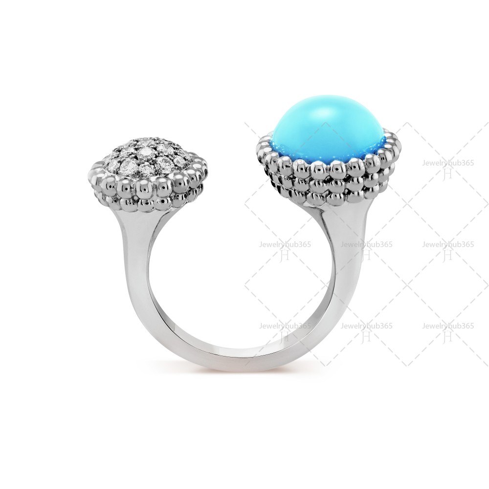 Perlée couleurs Between the Finger ring Diamond Turquoise White gold