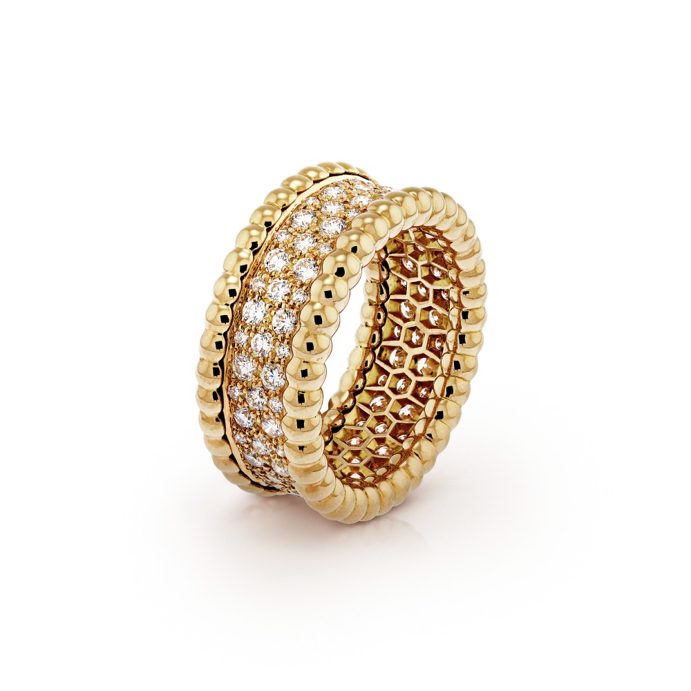 Perlée diamonds 3 rows ring Diamond Yellow gold