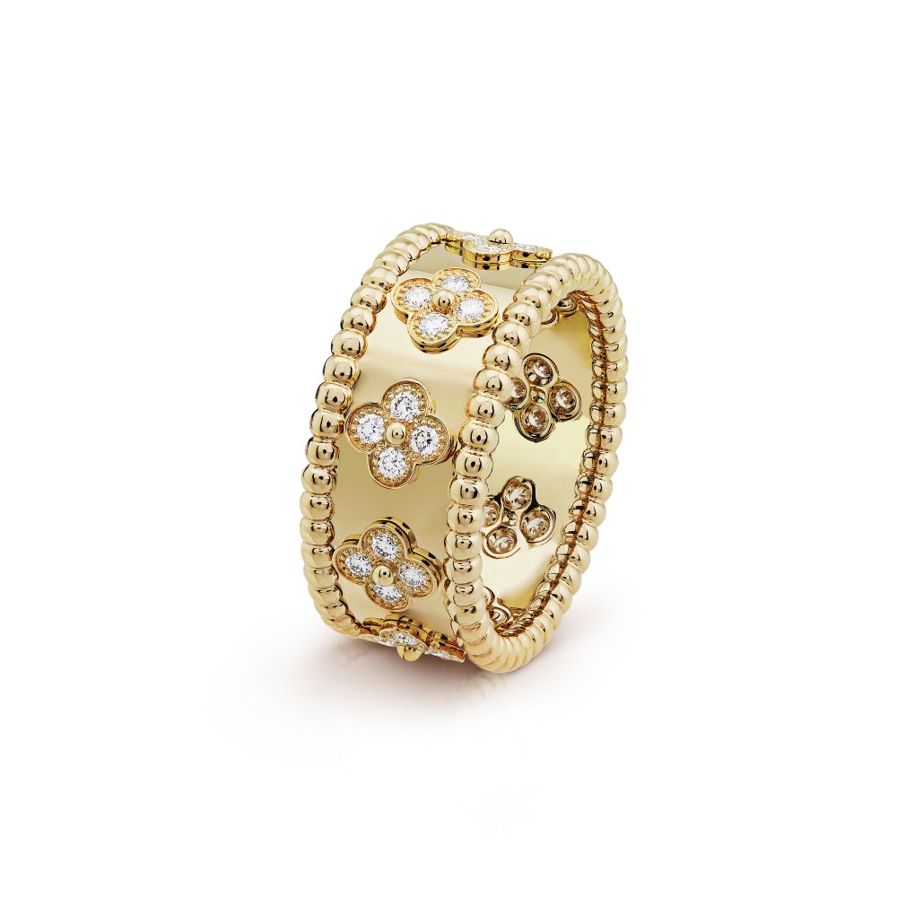 Perlée clovers ring small model Diamond Yellow gold