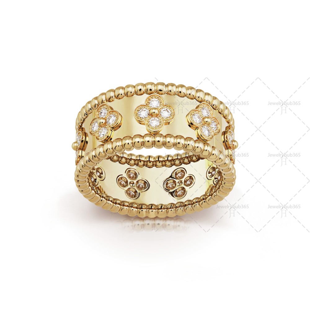 Perlée clovers ring small model Diamond Yellow gold