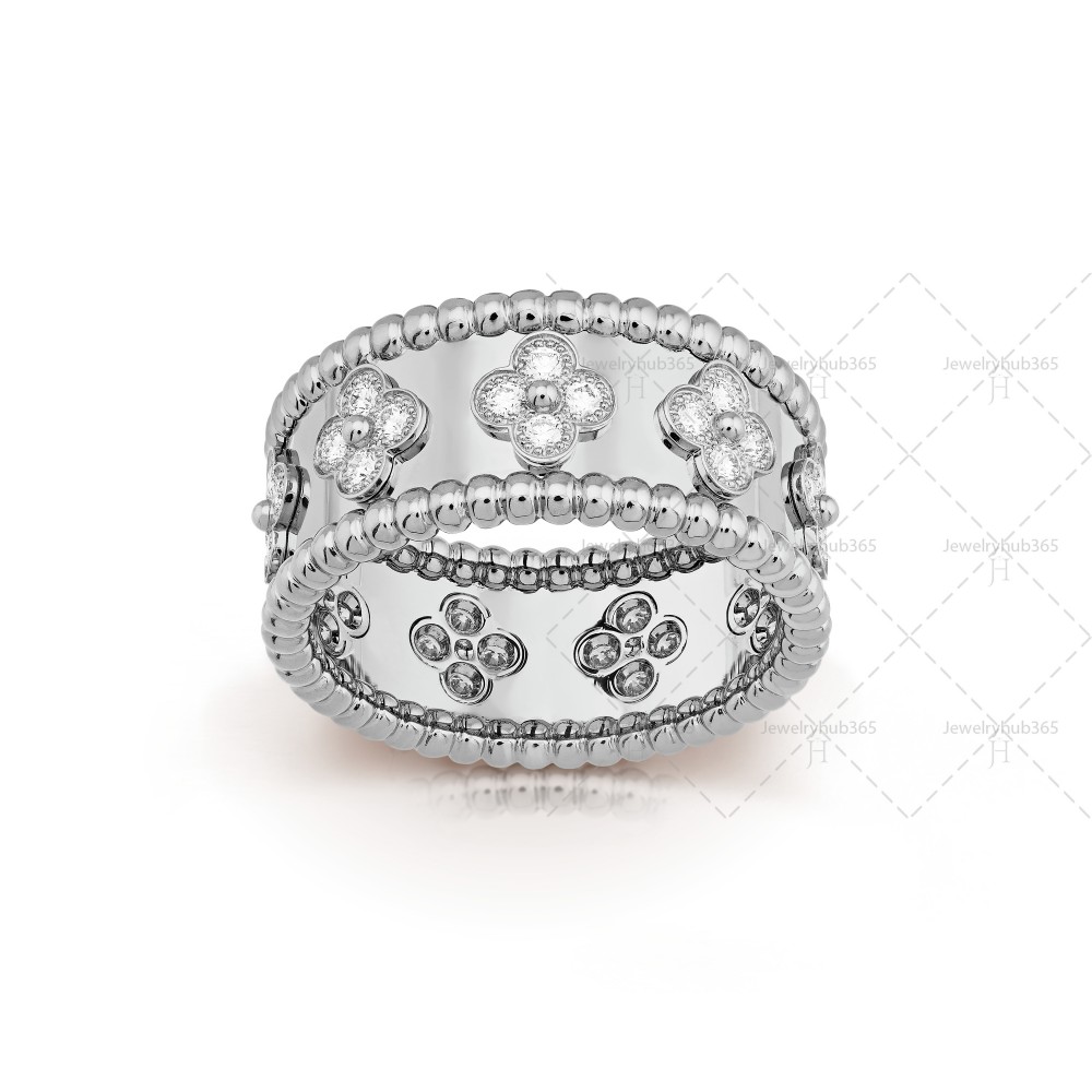 Perlée clovers ring small model Diamond White gold