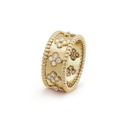 Perlée clovers ring medium model Diamond Yellow gold