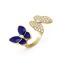 Two Butterfly Between the Finger ring Diamond Lapis Lazuli Yellow gold