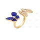 Two Butterfly Between the Finger ring Diamond Lapis Lazuli Yellow gold