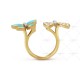 Two Butterfly Between the Finger ring Diamond Turquoise Yellow gold