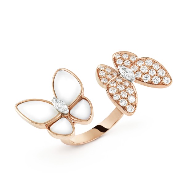 Two Butterfly Between the Finger ring Diamond Mother-of-pearl Rose gold