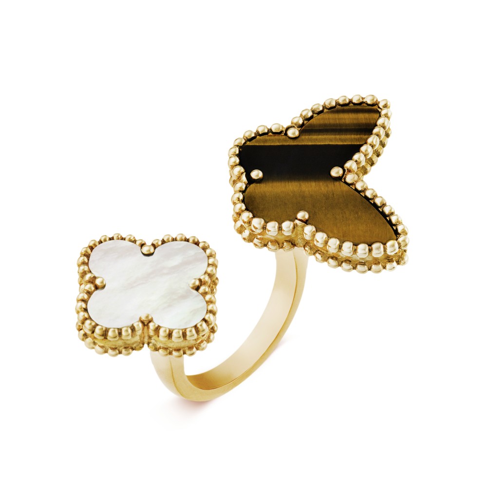 Lucky Alhambra Between the Finger ring Mother-of-pearl Tiger eye Yellow gold